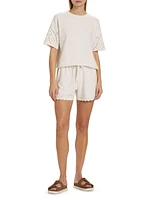 Raylee Eyelet-Embroidered Boxy Short-Sleeve Sweatshirt