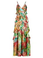 Harlen Floral Metallic Ruffled Gown