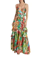 Harlen Floral Metallic Ruffled Gown