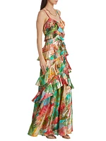 Harlen Floral Metallic Ruffled Gown