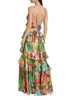 Harlen Floral Metallic Ruffled Gown