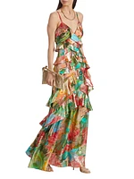 Harlen Floral Metallic Ruffled Gown