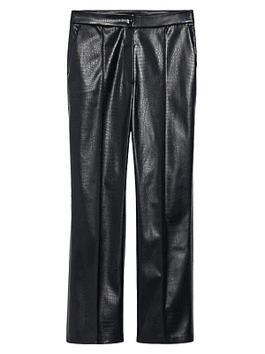 Queva Crocodile-Embossed Faux Leather Trousers