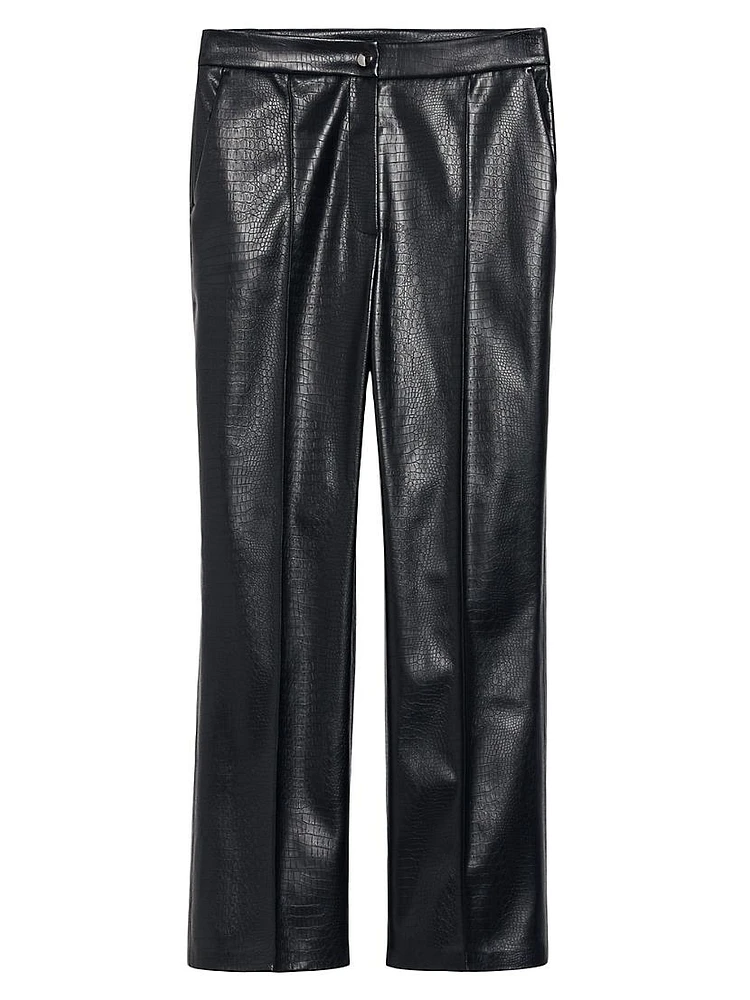 Queva Crocodile-Embossed Faux Leather Trousers