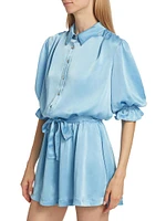 Sky Satin Shirtdress