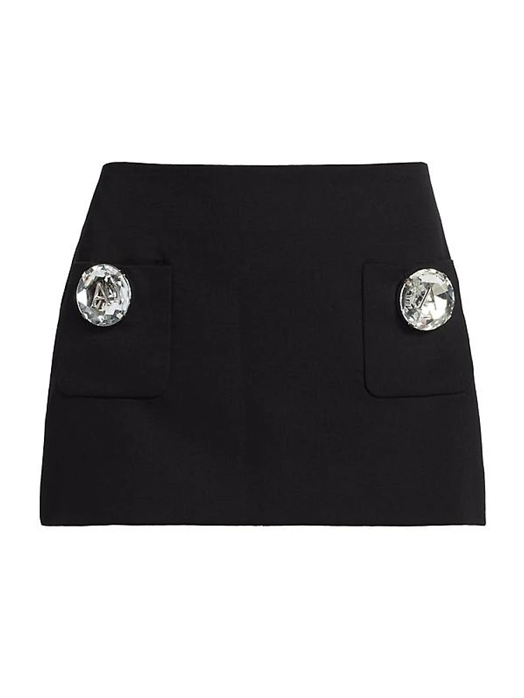 Jumbo Crystal-Embellished Wool Miniskirt