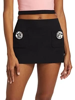 Jumbo Crystal-Embellished Wool Miniskirt