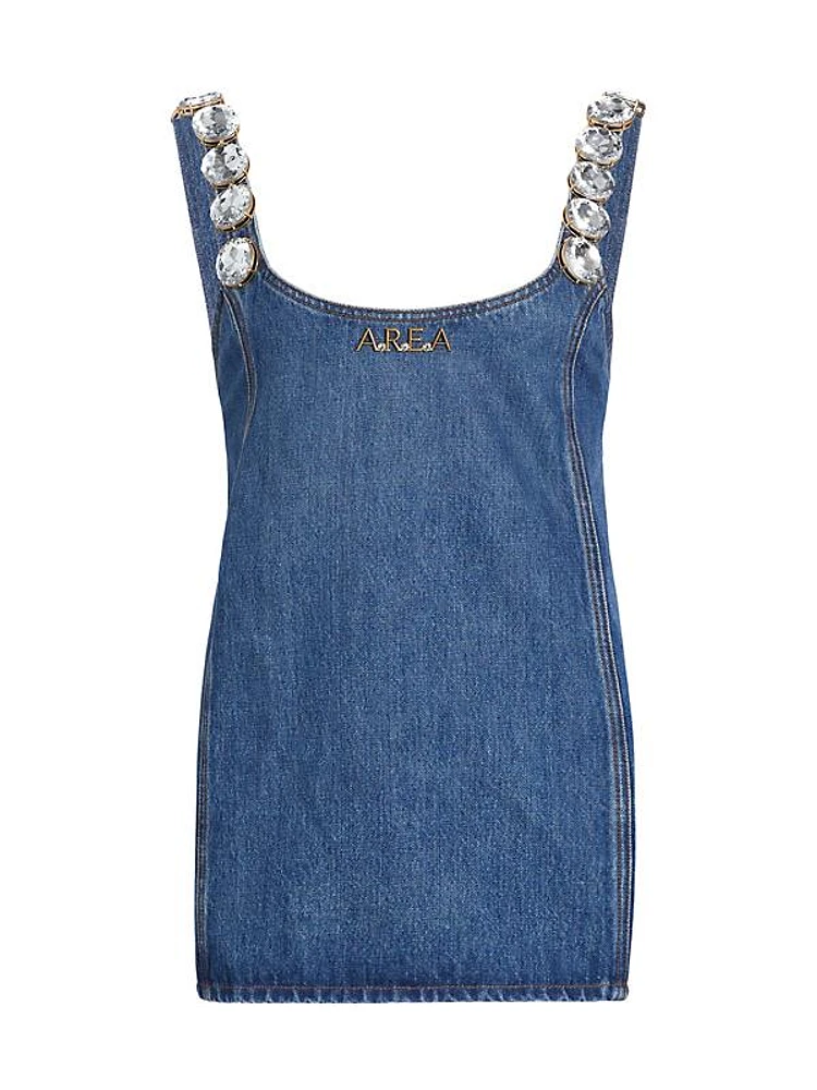 Crystal-Strap Denim Minidress