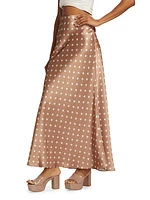 Prue Polka Dot Satin Maxi Skirt