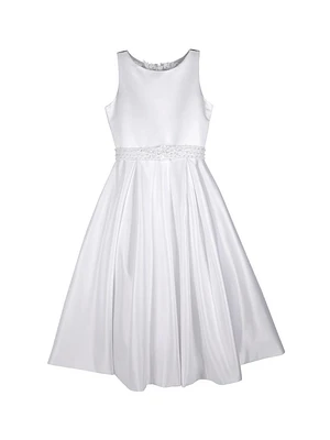 Girl's Satin & Lace Box Pleat Dress