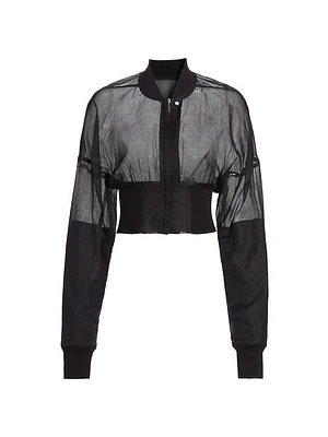 Collage Sheer Cotton Crop Bomber Jacket