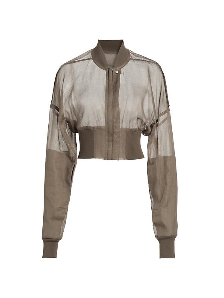 Collage Sheer Cotton Crop Bomber Jacket