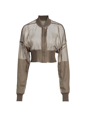 Collage Sheer Cotton Crop Bomber Jacket