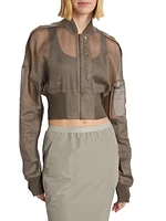 Collage Sheer Cotton Crop Bomber Jacket