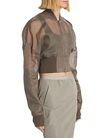 Collage Sheer Cotton Crop Bomber Jacket