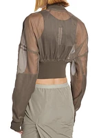 Collage Sheer Cotton Crop Bomber Jacket