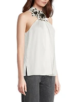 Lili Floral-Sequined Stretch Silk-Blend Sleeveless Blouse