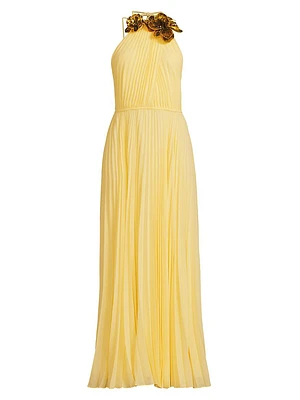 Zo Sequined Floral Pleated Chiffon Maxi Dress