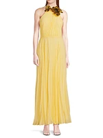 Zo Sequined Floral Pleated Chiffon Maxi Dress