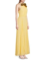 Zo Sequined Floral Pleated Chiffon Maxi Dress