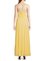 Zo Sequined Floral Pleated Chiffon Maxi Dress