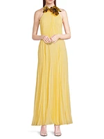 Zo Sequined Floral Pleated Chiffon Maxi Dress