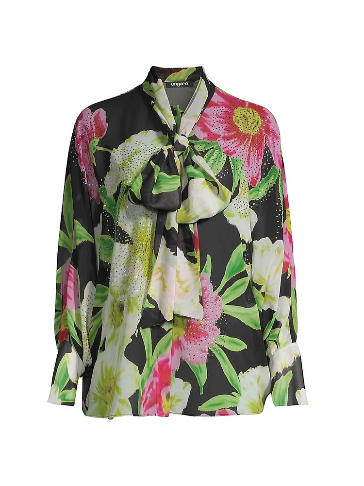 Antonia Embellished Floral Tie-Neck Blouse