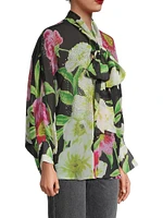 Antonia Embellished Floral Tie-Neck Blouse