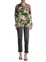 Antonia Embellished Floral Tie-Neck Blouse