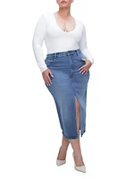 Denim Slit-Front Midi-Skirt