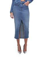 Denim Slit-Front Midi-Skirt