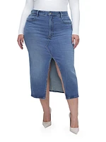 Denim Slit-Front Midi-Skirt