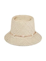 Seashell-Embellished Straw Bucket Hat