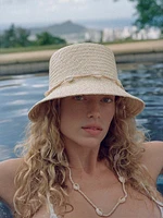 Seashell-Embellished Straw Bucket Hat