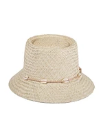 Seashell-Embellished Straw Bucket Hat