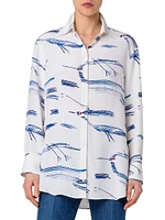 Kasuri Bird-Printed Silk Crepe Blouse