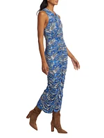 Roxie Printed Draped Midi-Dress