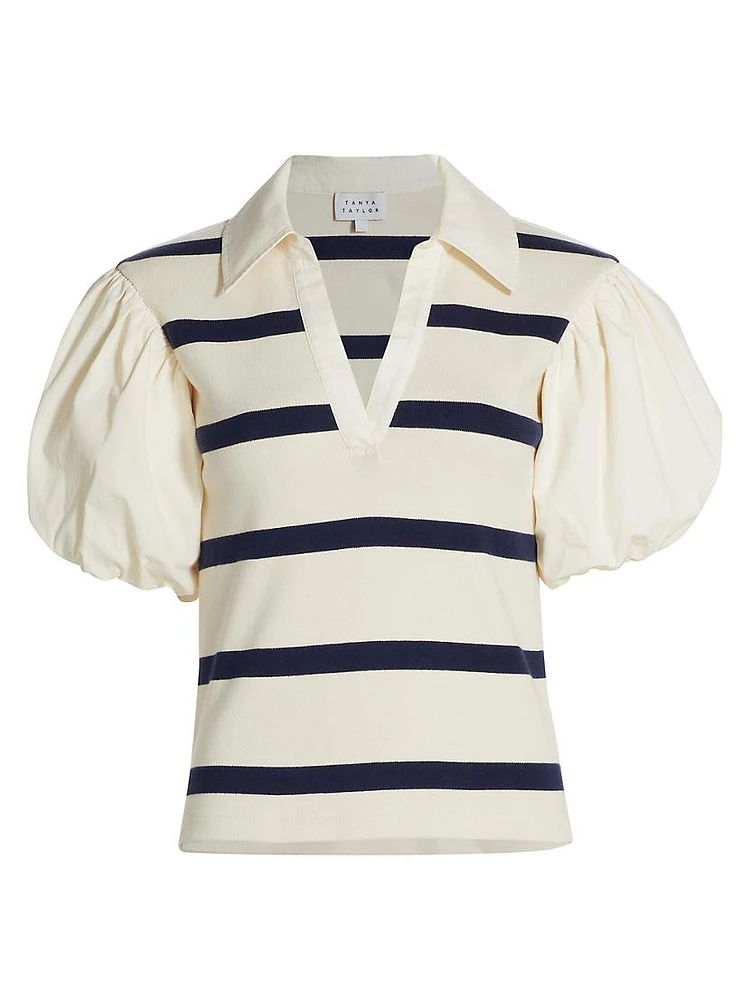 Tory Striped Cotton-Blend Puff-Sleeve Top