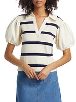 Tory Striped Cotton-Blend Puff-Sleeve Top