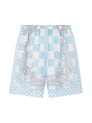 Medusa & Checked Silk Shorts