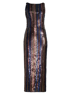 Sequined Stripe Midi-Dress