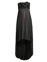 Pleated High-Low Strapless Midi-Dress