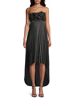 Pleated High-Low Strapless Midi-Dress