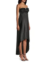 Pleated High-Low Strapless Midi-Dress