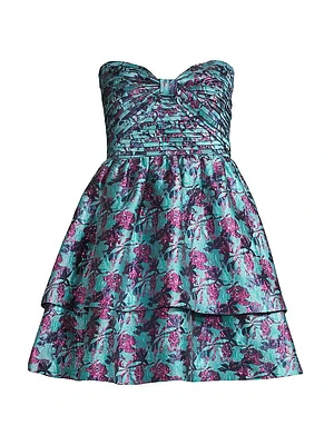 Floral Jacquard Strapless Minidress