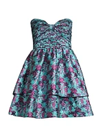 Floral Jacquard Strapless Minidress