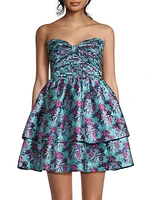 Floral Jacquard Strapless Minidress