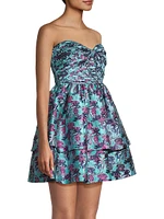 Floral Jacquard Strapless Minidress