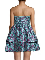 Floral Jacquard Strapless Minidress