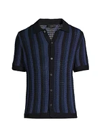 Crochet-Knit Cotton Button-Front Shirt